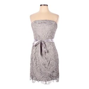 Adrianna Papell Evening Lace Gray Strapless Mini Dress Size 10
